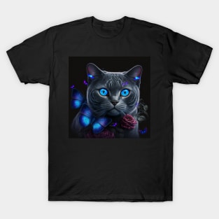 Gleaming Blue British Shorthair With Butterflies T-Shirt